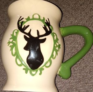 Vintage  Earthenware 12 point Buck Logo Mug ceramic white, brown, green